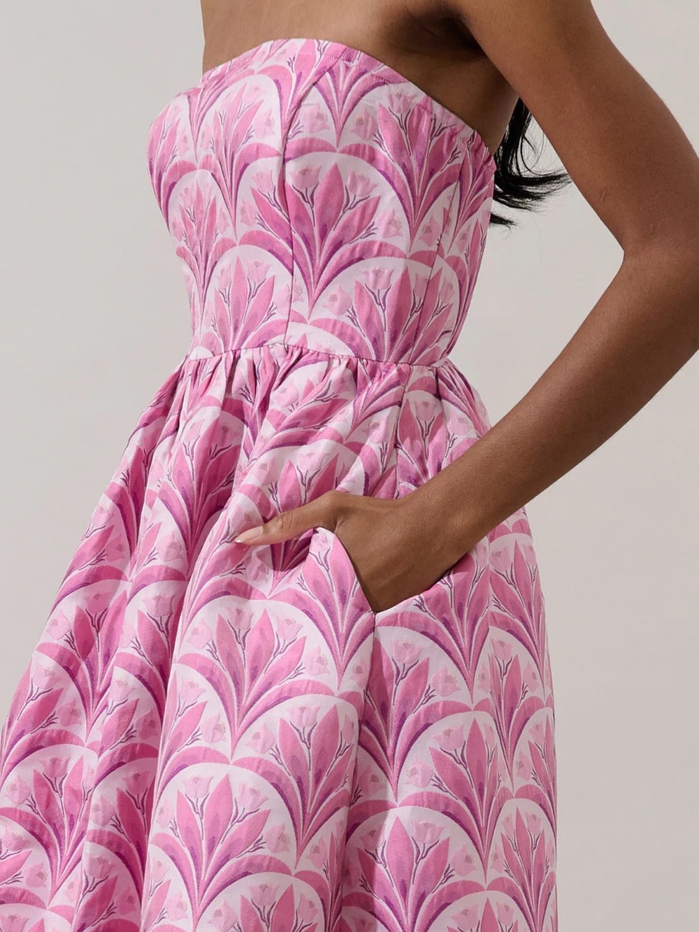 Sugarlips Pink Strapless Patterned Fit-and-Flare Dress